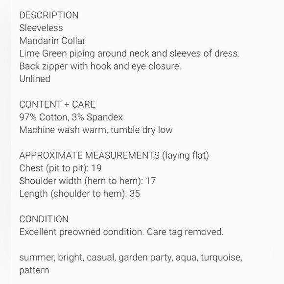 Vince Camuto Teal and White Patterned Sheath Dress with lime trim - 6 🌻💙💙🌻 - Picture 10 of 10